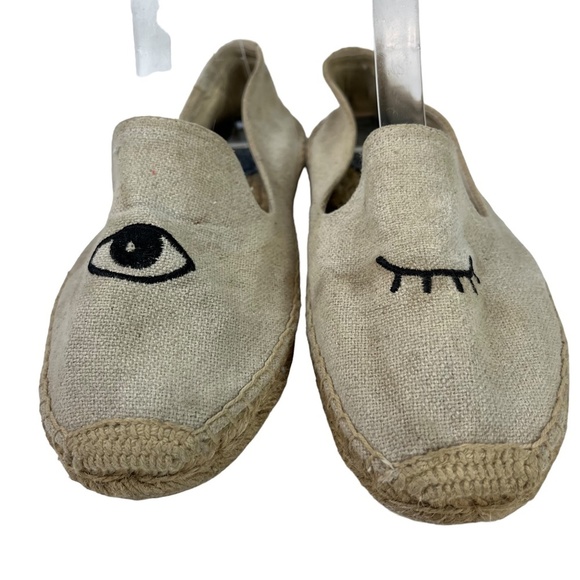 SOLUDOS Espadrille Canvas Beige Wink Winking Eye Flats Slip On Loafers Shoes 8.5 - Picture 15 of 16